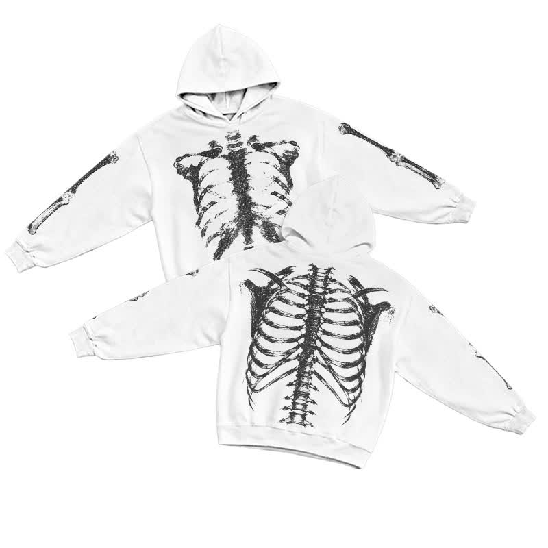 Gothic Skeleton Long Sleeve Pullover Graphic Print Hoodie - White - US16-18(2XL) - image 6