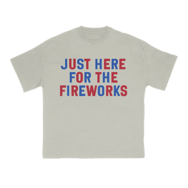 Just Here For The Fireworks Print T-shirt - Warm Grey - US16-18(2XL) - image 5
