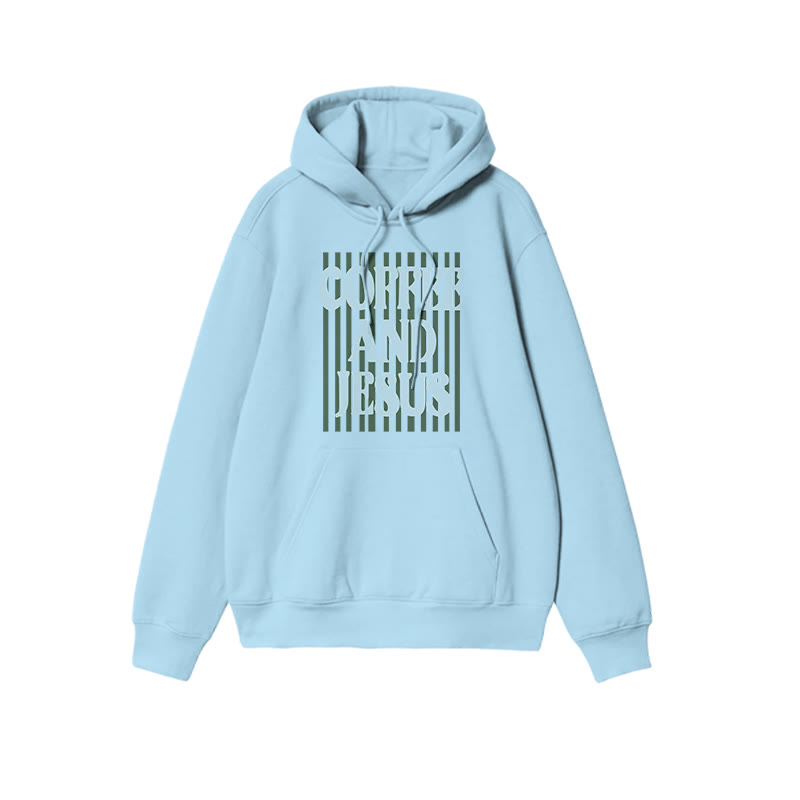 Unisex 100% Cotton Coffee And Jesus Print Hoodie - Blue - US16-18(2XL) - image 5