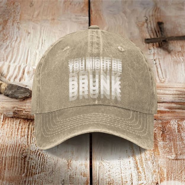 You Might Be Drunk Print Washed Cap - Khaki - one size - image 3