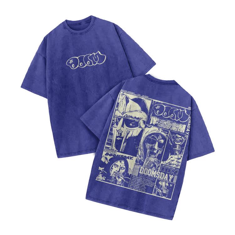 Vintage Doomsday Mask Panel Print Acid Washed T-Shirt - Blue - US20-22(3XL) - image 8