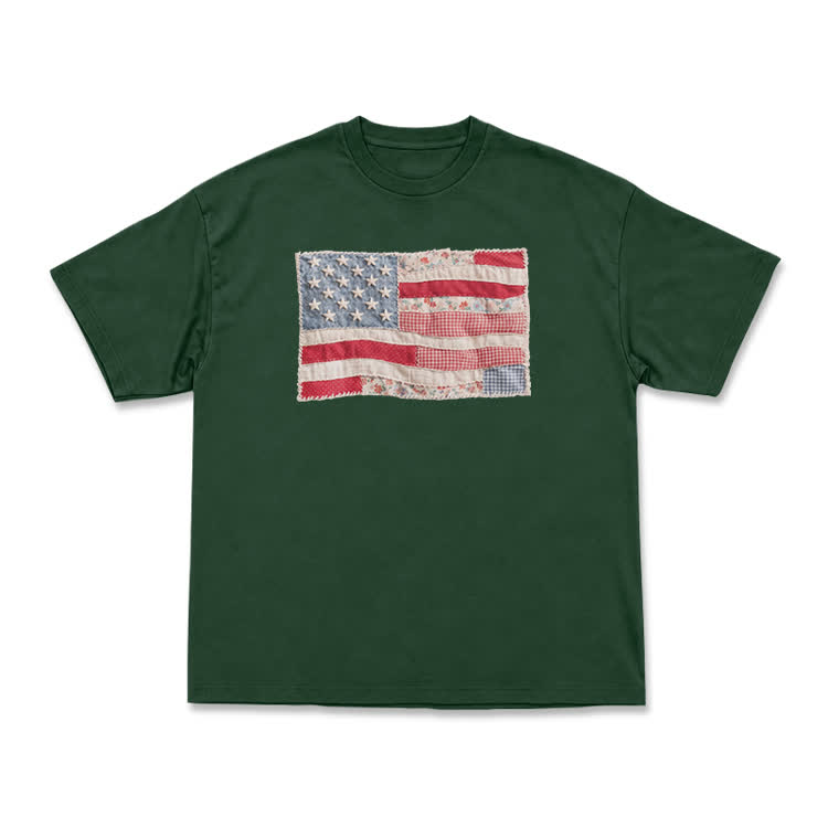 Vintage Flag Graphic Print T-Shirt - Green - US16-18(2XL) - image 10