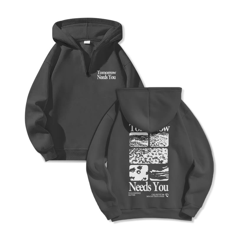 Tomorrow Needs You Print Half Zip Hoodie - Dark Grey - US32-34(5XL) - image 4