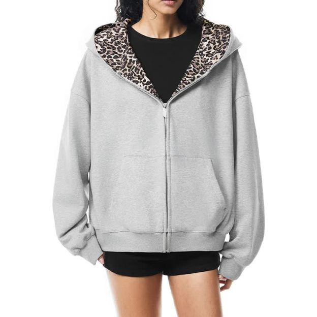Women's Retro Leopard Print Zip-up Hoodie - image 3