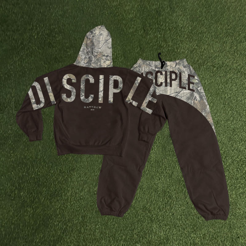 Disciple Dead Leaves Camouflage Print Hoodie Set - Coffee - 8XL - image 4