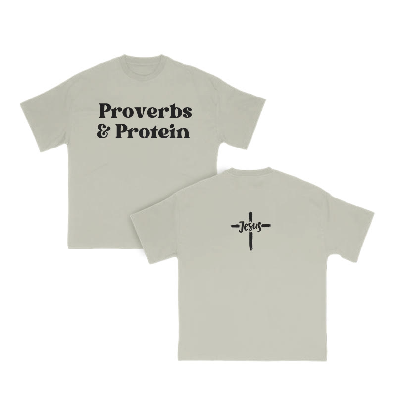 Proverbs & Protein Jesus Cross Print T-shirt - Warm Grey - US16-18(2XL) - image 5