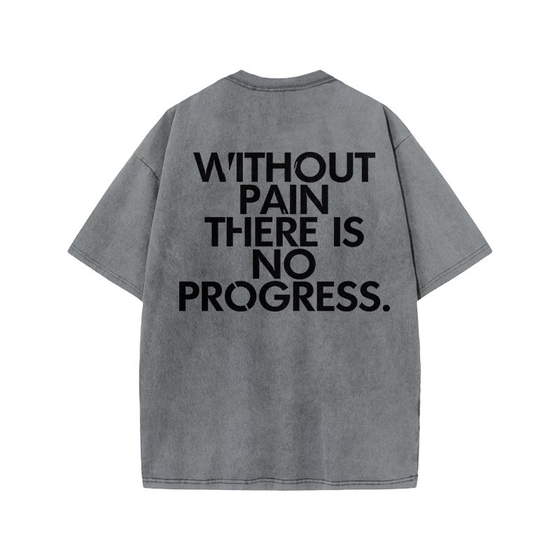 100% Cotton Without Pain There Is No Progress. Gym Print Acid Washed T-shirt - Grey - US20-22(3XL) - image 5