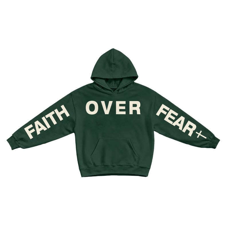 Faith Over Fear Creative Print Hoodie - Dark Green - US16-18(2XL) - image 6