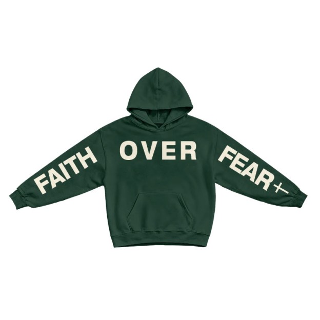 Faith Over Fear Creative Print Hoodie - Dark Green - US16-18(2XL) - image 6