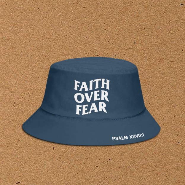 Faith Over Fear Print Bucket Hat - Blue - XL(62cm) - image 3