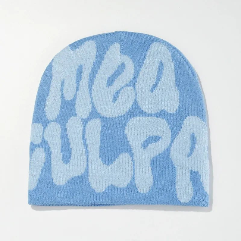 Mea Culpa Pattern Knit Hat - Light Blue - one size - image 12