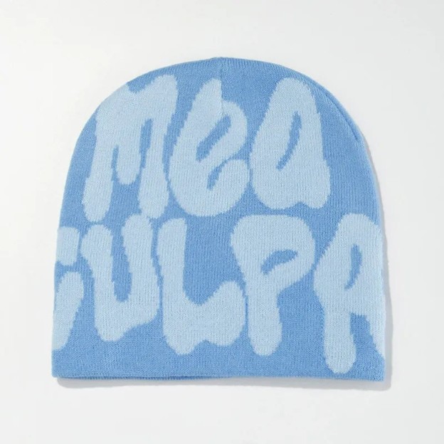 Mea Culpa Pattern Knit Hat - Light Blue - one size - image 12