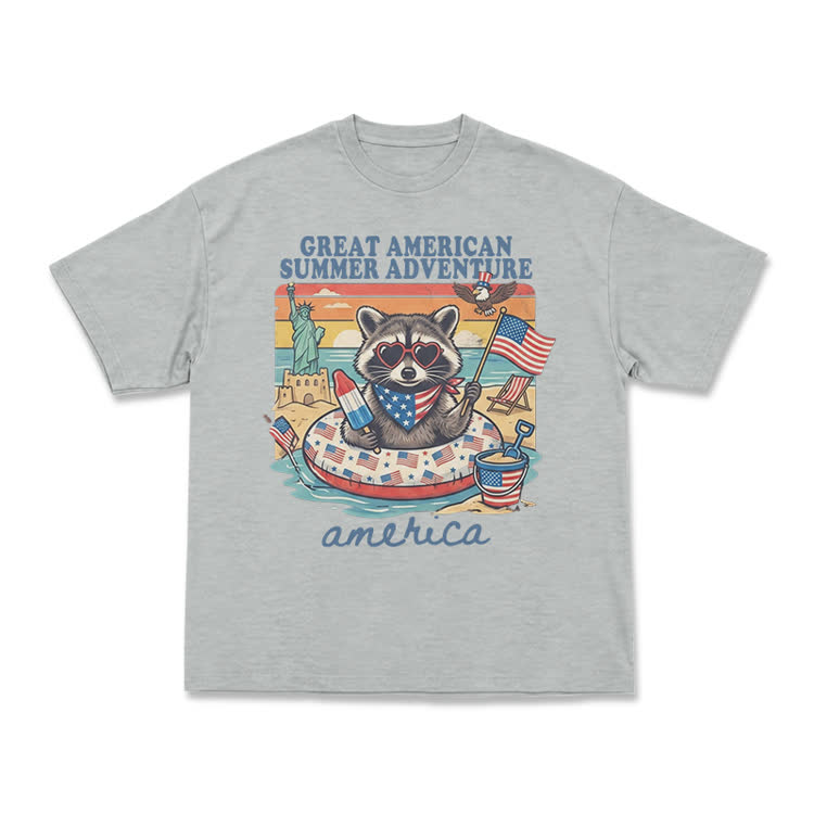 Vintage American Summer Adventure Raccoon Graphic T-Shirt - Grey - US16-18(2XL) - image 13