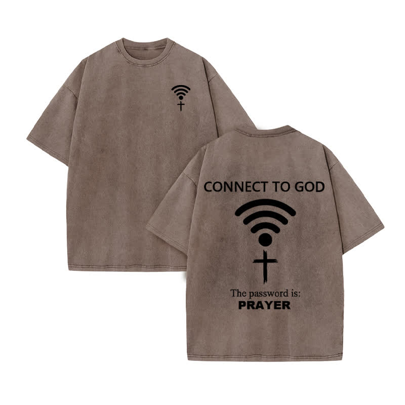 Unisex Connect To God The Password Is Prayer Print Acid Washed T-shirt - Coffee - US20-22(3XL) - image 4