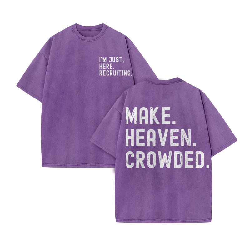 Make Heaven Crowded Print Acid Washed T-shirt - Purple - US20-22(3XL) - image 9