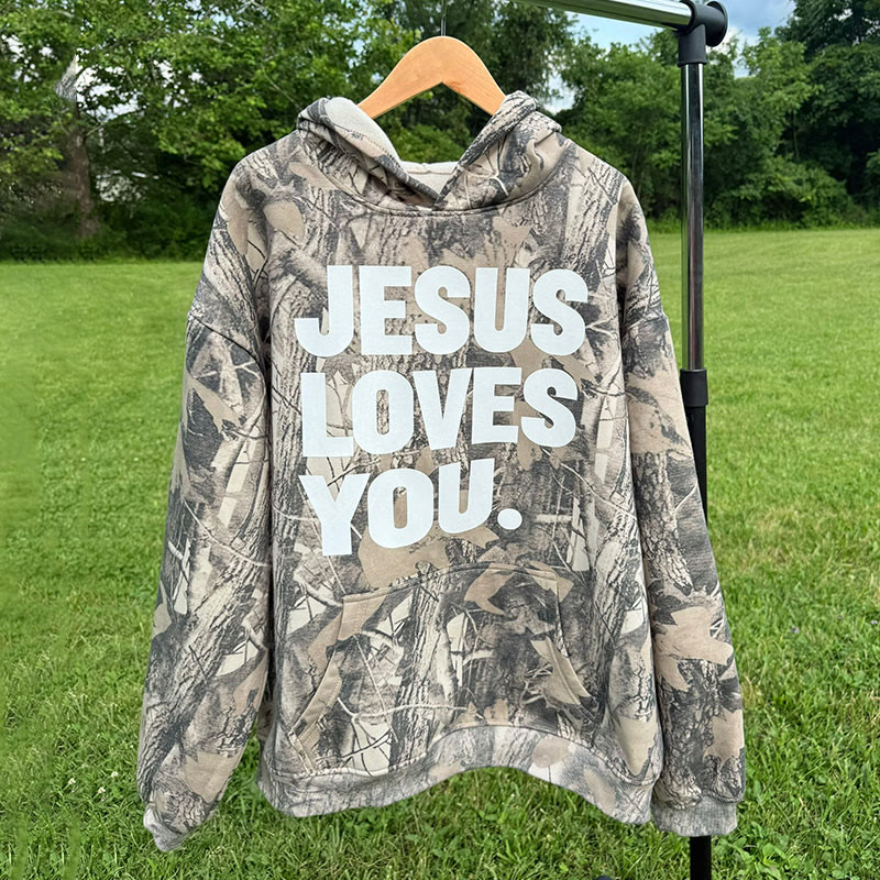 Unisex Jesus Loves You Dead Leaves Camouflage Print Hoodie - image 3