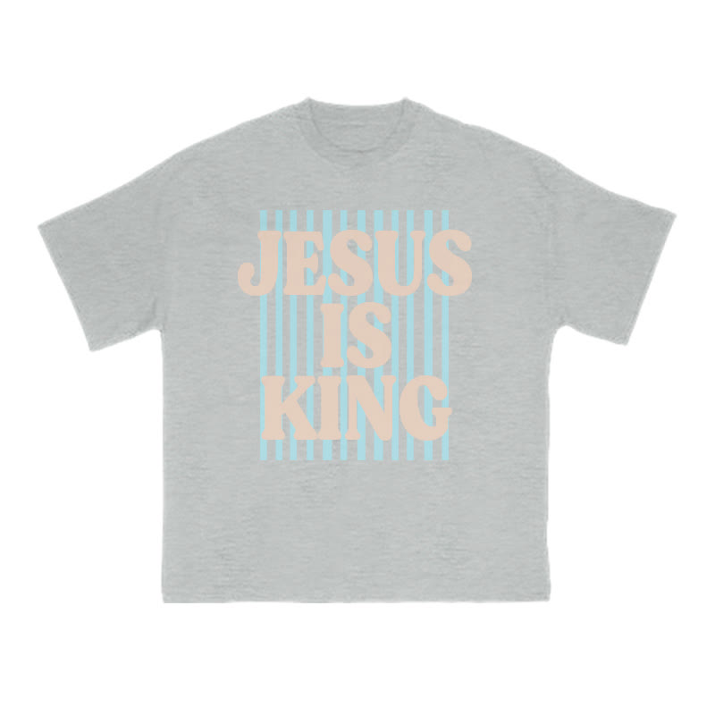 Unisex 100% Cotton Jesus Is King Stripes Print T-shirt - Grey - US16-18(2XL) - image 9