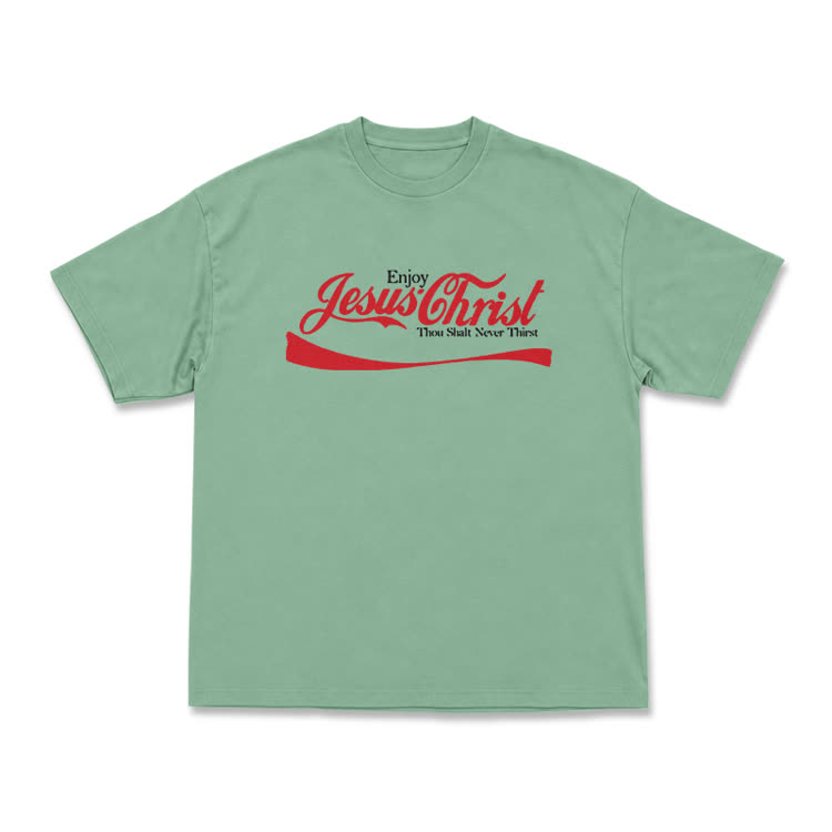 Enjoy Jesus Christ Thou Shalt Never Thirst Graphic T-Shirt - Light Green - US16-18(2XL) - image 4