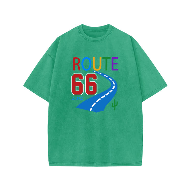 Vintage Route 66 Road Trip Graphic Print Acid Washed T-shirt - Green - US20-22(3XL) - image 9