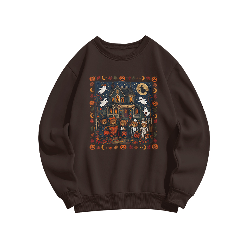 Halloween Haunted House Graphic Print Sweatshirt - Coffee - US16-18(2XL) - image 4