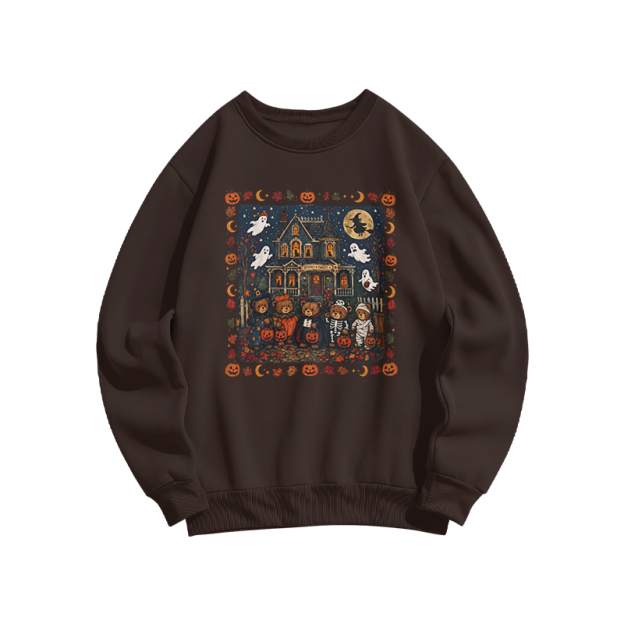 Halloween Haunted House Graphic Print Sweatshirt - Coffee - US16-18(2XL) - image 4