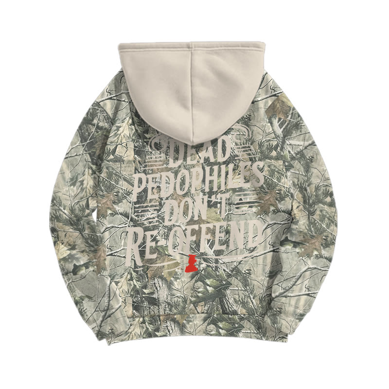 Dead Leaves Camouflage Dead Pedophiles Don't Re-offend Print Causal Hoodie - Apricot - US44-46(8XL) - image 4