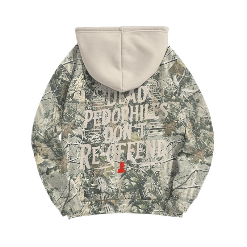 Dead Leaves Camouflage Dead Pedophiles Don't Re-offend Print Causal Hoodie - Apricot - US44-46(8XL) - image 4