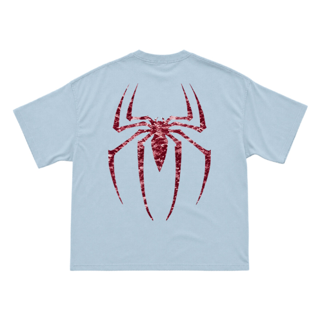 Street Style Spider Back Print Short Sleeve T-Shirt - Light Blue - US16-18(2XL) - image 10