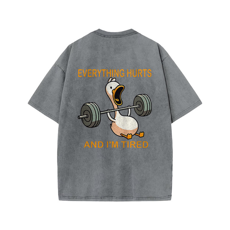 100% Cotton Everything Hurts And I'm Tired Gym Print Acid Washed T-shirt - Grey - US20-22(3XL) - image 4