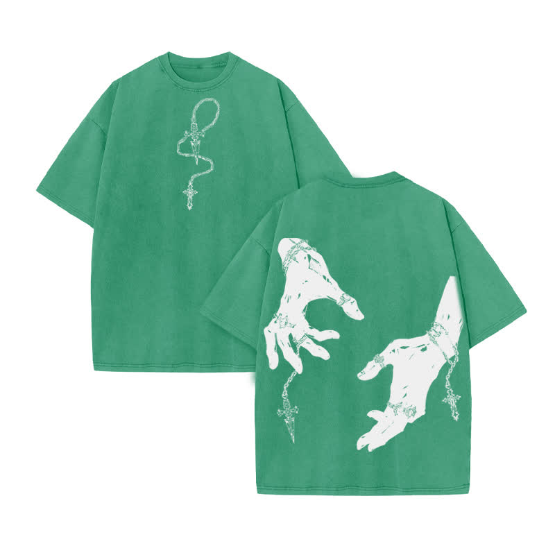 Unisex 100% Cotton God's Grip print Acid Washed T-shirt - Green - US20-22(3XL) - image 7