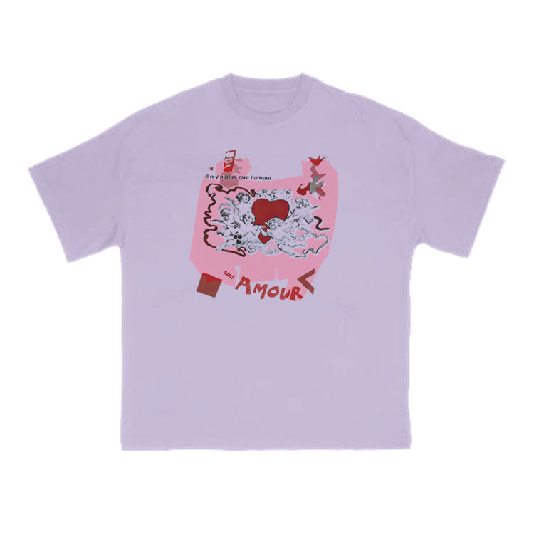 Casual Amour Graphic Crew Neck Short Sleeve T Shirt - Purple - US16-18(2XL) - image 6