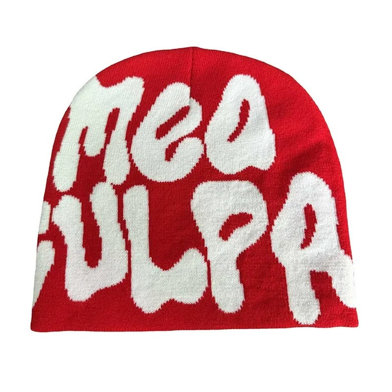 Mea Culpa Pattern Knit Hat - Red - one size - image 20