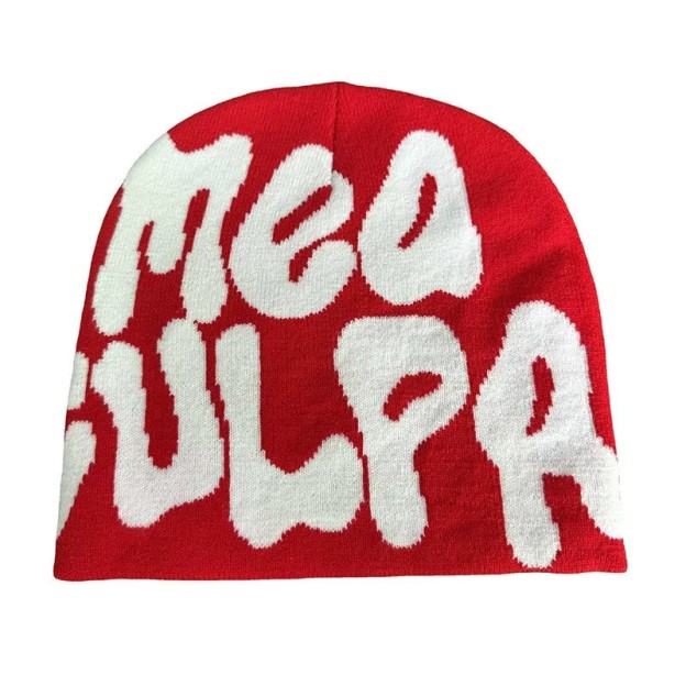 Mea Culpa Pattern Knit Hat - Red - one size - image 20
