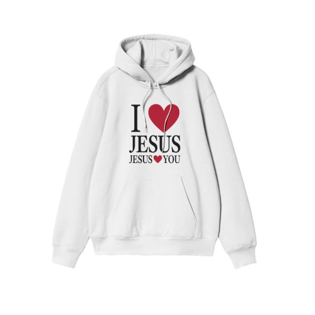Unisex 100% Cotton I Love Jesus Jesus Loves You Print Hoodie