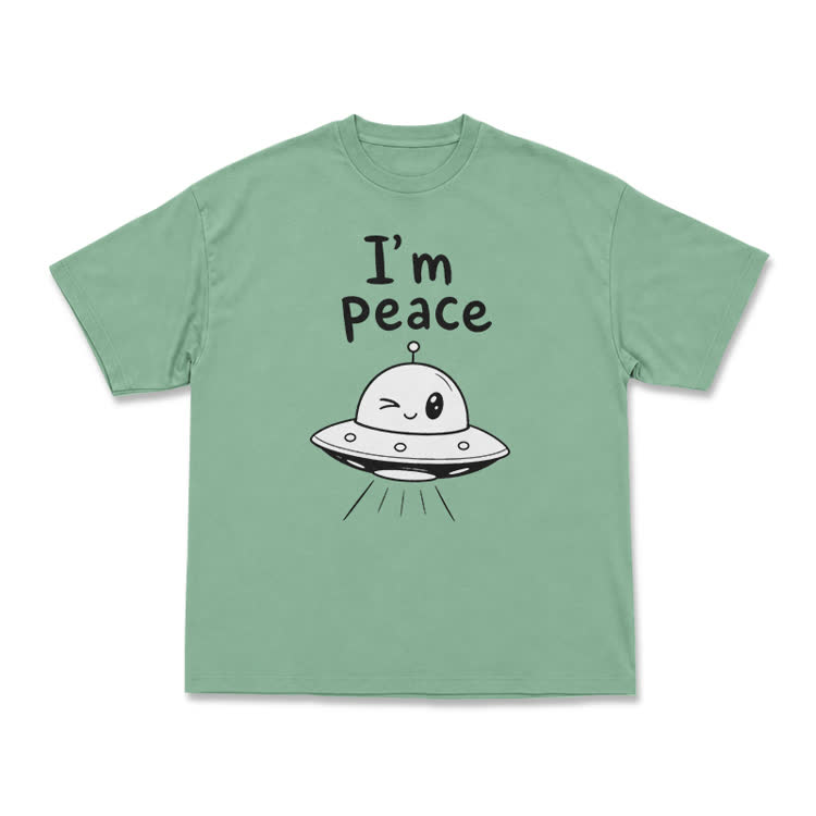 I'm Peace UFO Graphic T-Shirt - Light Green - US16-18(2XL) - image 8