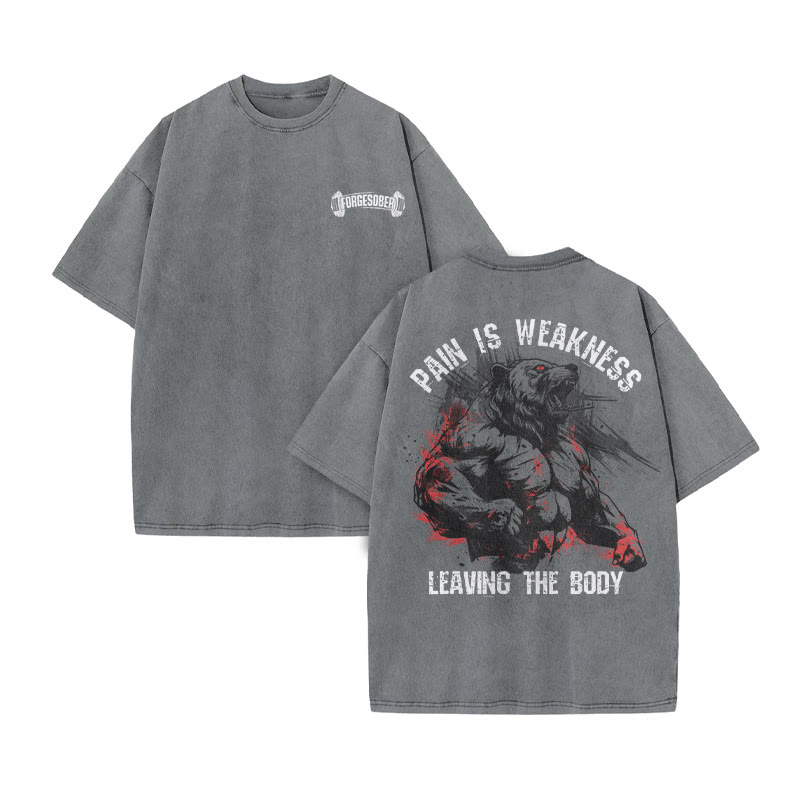 100% Cotton Pain Is  Weakness Leaving The Body Gym Print Acid Washed T-shirt - Grey - US20-22(3XL) - image 6