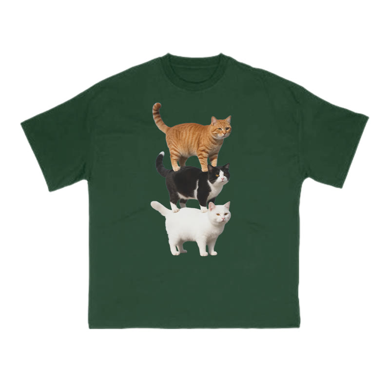 Funny Parody Animation Cat Print T-shirt - Green - US16-18(2XL) - image 7