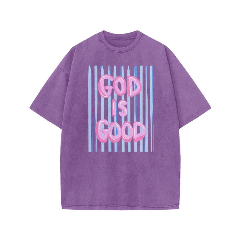 God Is God Oil Painting Print Acid Washed T-shirt - Purple - US20-22(3XL) - image 9