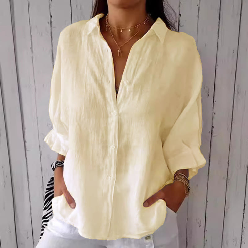 Casual Loose Three-quarter Sleeve Lapel Shirt - Apricot - 5XL - image 6