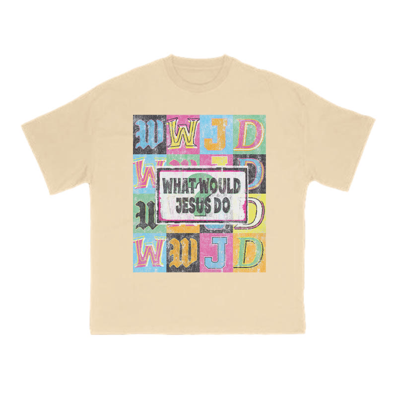 Unisex 100% Cotton What Would Jesus Do Print T-shirt - Apricot - US16-18(2XL) - image 5