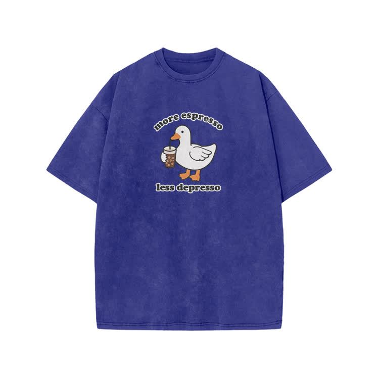 Casual Duck Drink Graphic Print Acid Washed T-shirt - Blue - US20-22(3XL) - image 5