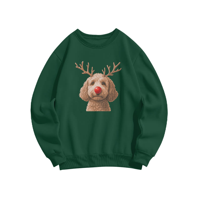 Deer Antler Apricot Poodle Print Sweatshirt - Dark Green - US16-18(2XL) - image 8