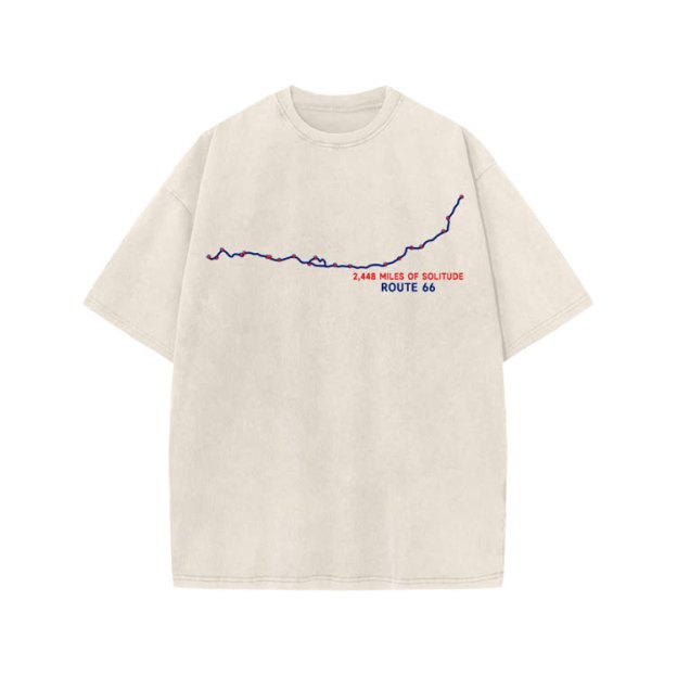 Vintage Route 66 Graphic Print Acid Washed T-shirt - Beige - US20-22(3XL) - image 7