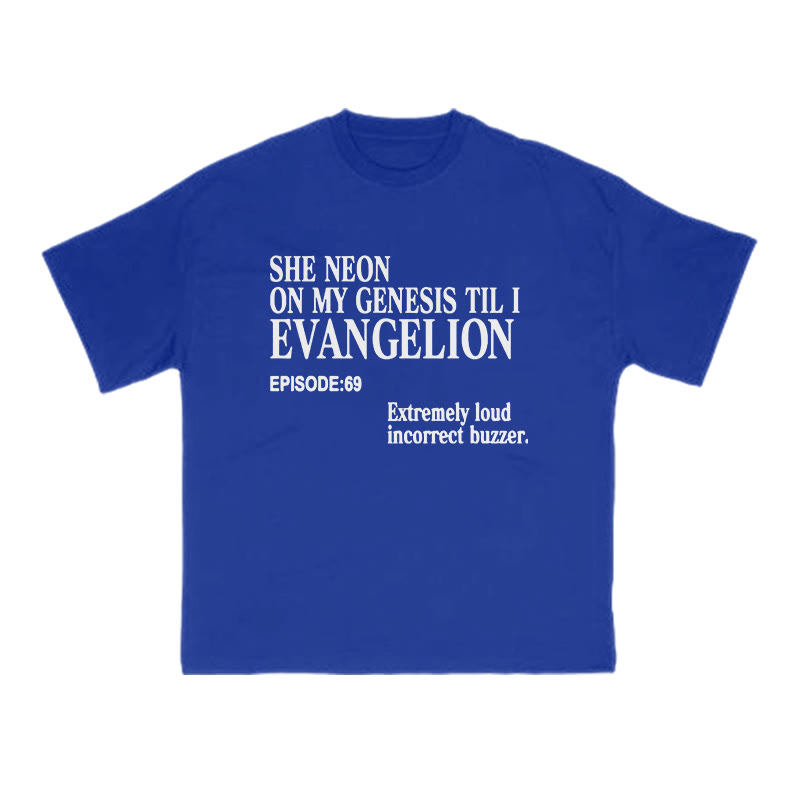 She Neon On My Genesis Til I Evangelion Print T-shirt - Blue - US16-18(2XL) - image 9