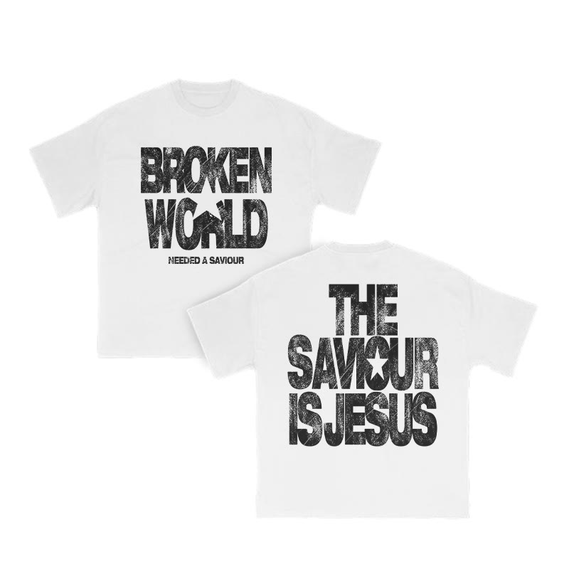 Unisex Broken World Needed A Saviour Print T-shirt - White - US16-18(2XL) - image 3