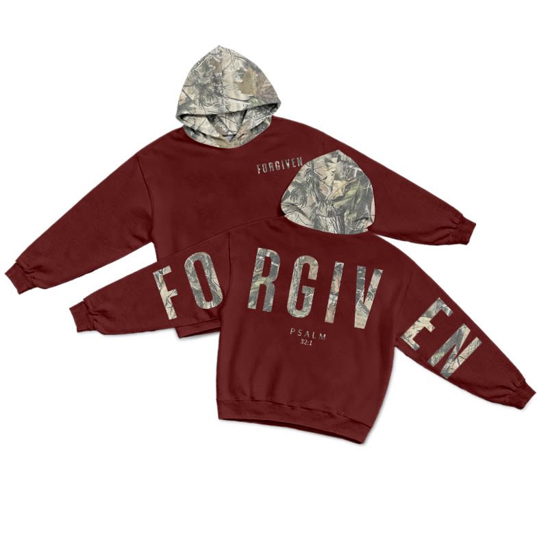 Forgiven Psalm 32:1 Dead Leaves Camouflage Print Hoodie - Wine - US28-30(4XL) - image 21