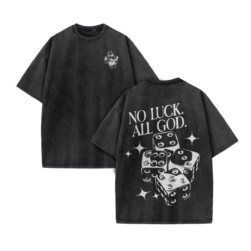 Unisex  No Luck All God Print Acid Washed T-shirt - Black - US20-22(3XL) - image 3
