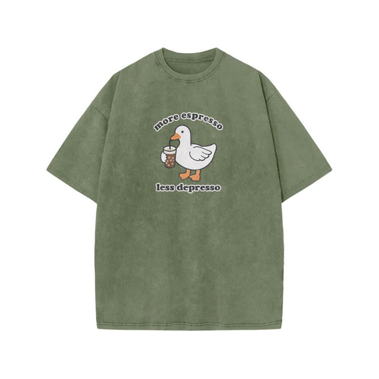 Casual Duck Drink Graphic Print Acid Washed T-shirt - Army Green - US20-22(3XL) - image 4