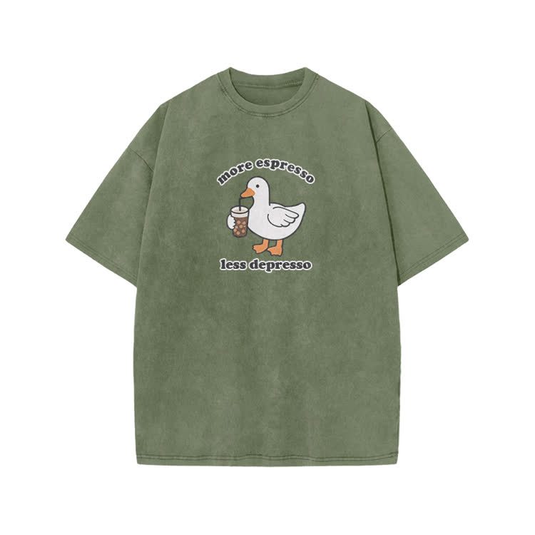Casual Duck Drink Graphic Print Acid Washed T-shirt - Army Green - US20-22(3XL) - image 4