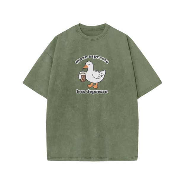 Casual Duck Drink Graphic Print Acid Washed T-shirt - Army Green - US20-22(3XL) - image 4